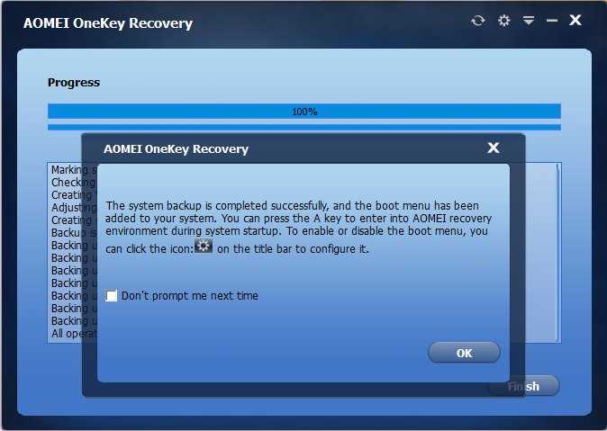 Создание раздела восстановления в aomei onekey recovery