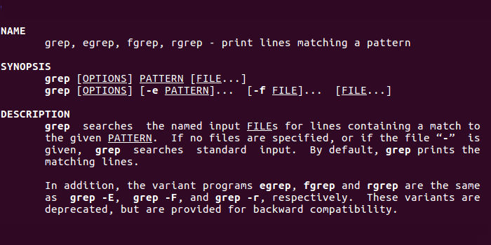 Grep(1): print lines matching pattern - linux man page