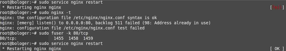 Недавно, при выполнении перезагрузки веб-сервера у меня был установлен именно nginx, возникли ошибки: