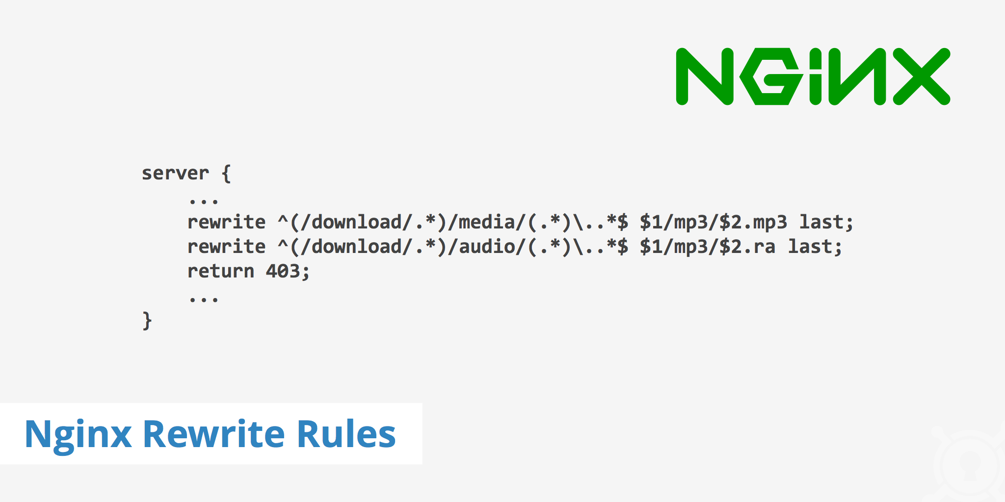 Задача - настроить rewrite на NGINX, и включить запись логов для отладки Rewrite rewrite в NGINX реализован с помощью модуля ngx_http_rewrite_module Пример правил, используемый у нас: location ~ ^$  rewrite ^*$ cloudlibraryui redirect;  if $request_uri ~