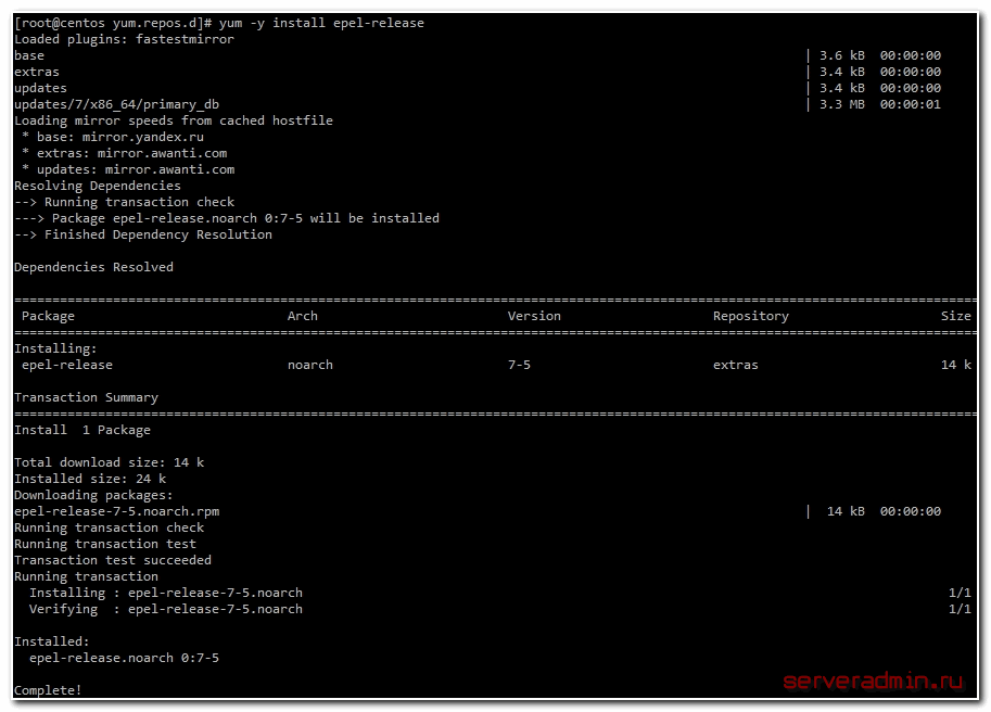 Примеры приводятся в системе: # cat etcredhat-release CentOS release 64 Final Отобразить список подключенных в системе репозиториев: # yum repolist  repo id repo name status base CentOS-6 - Base 4,802 extras CentOS-6 - Extras 12 updates CentOS-6 - Updates