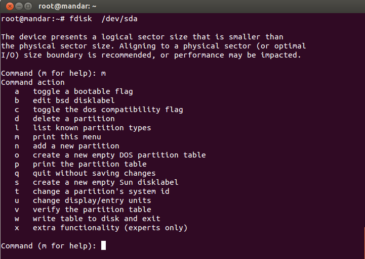 Команда linux - fdisk - gadgetshelp,com