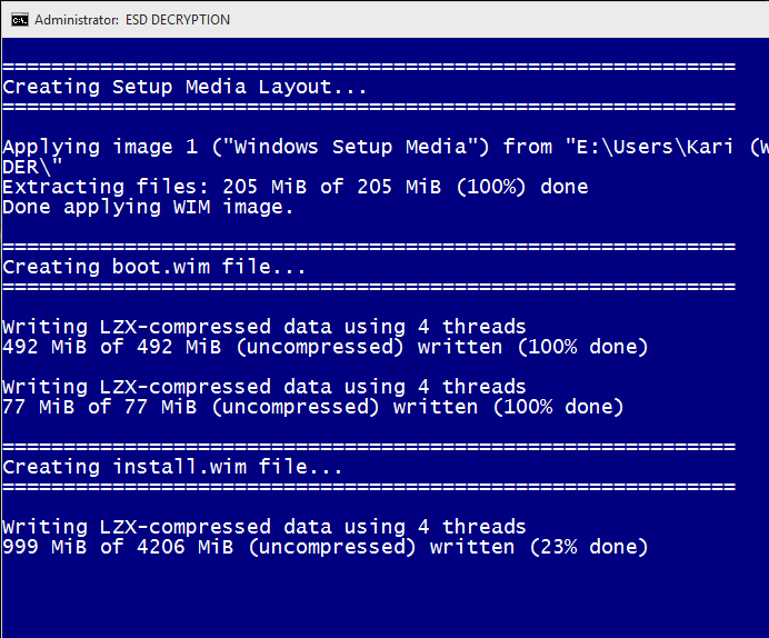 Ещё один простой способ конвертации файла install.esd в install.wim с помощью командной строки